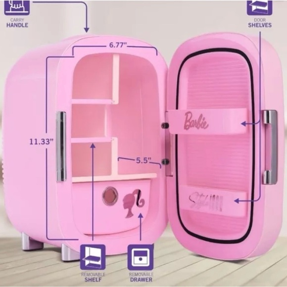 BARBIE Mirror Beauty Cooler Mini Fridge Glass Door Pink NEW IN BOX - Picture 3 of 11